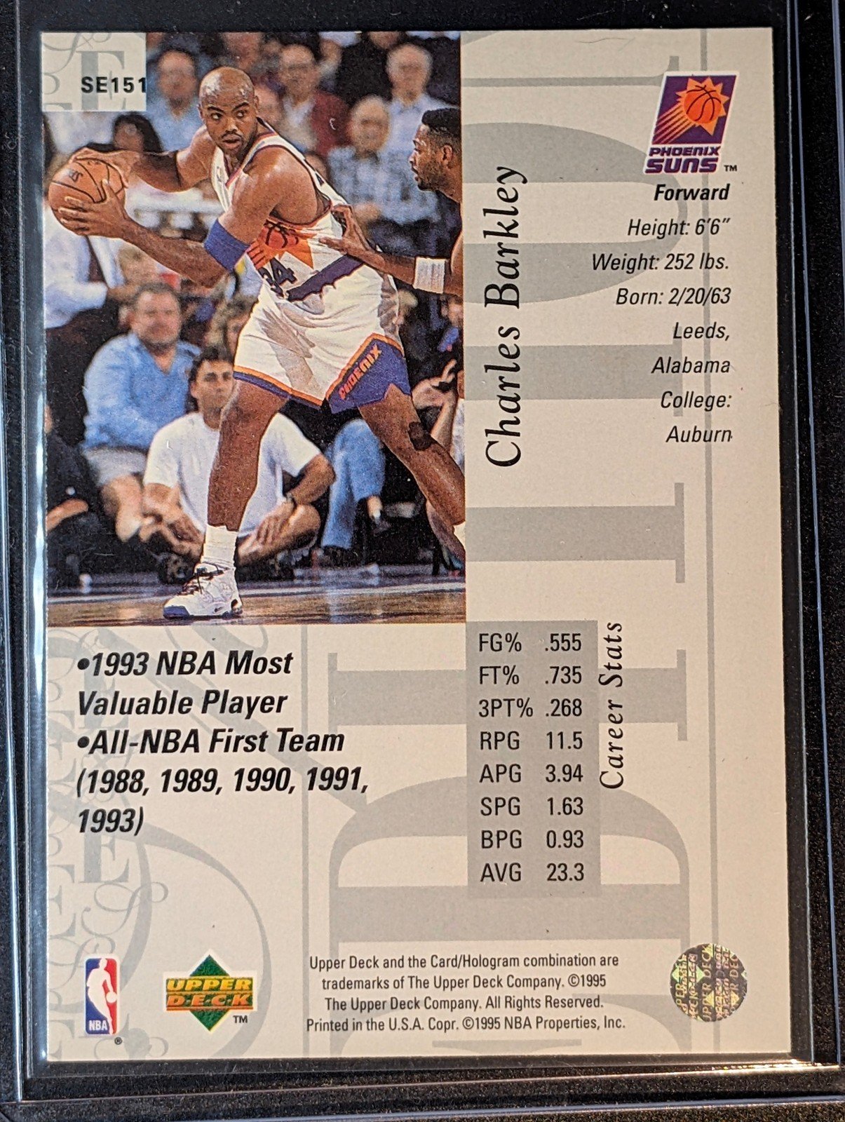 Back of 1995-96 Upper Deck Charles Barkley Special Edition #SE151