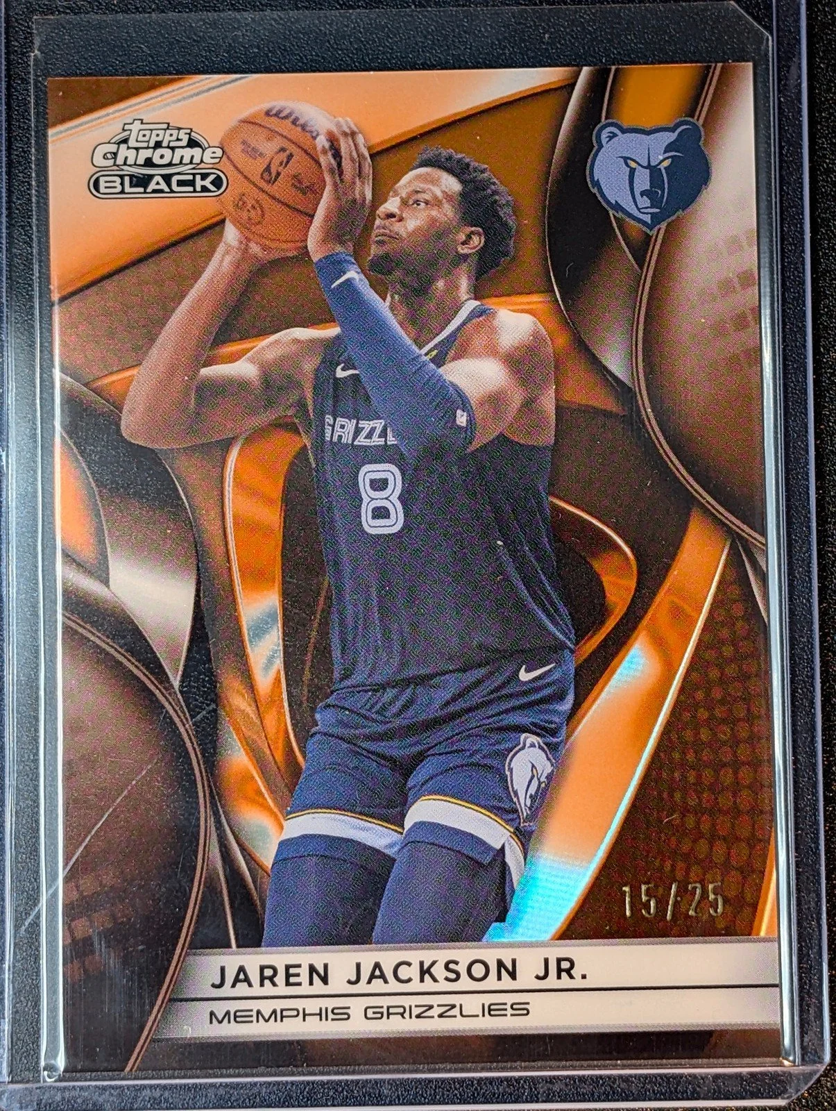 Front of Topps Chrome Black Jaren /25 Jackson Jr. Orange Refractor #64