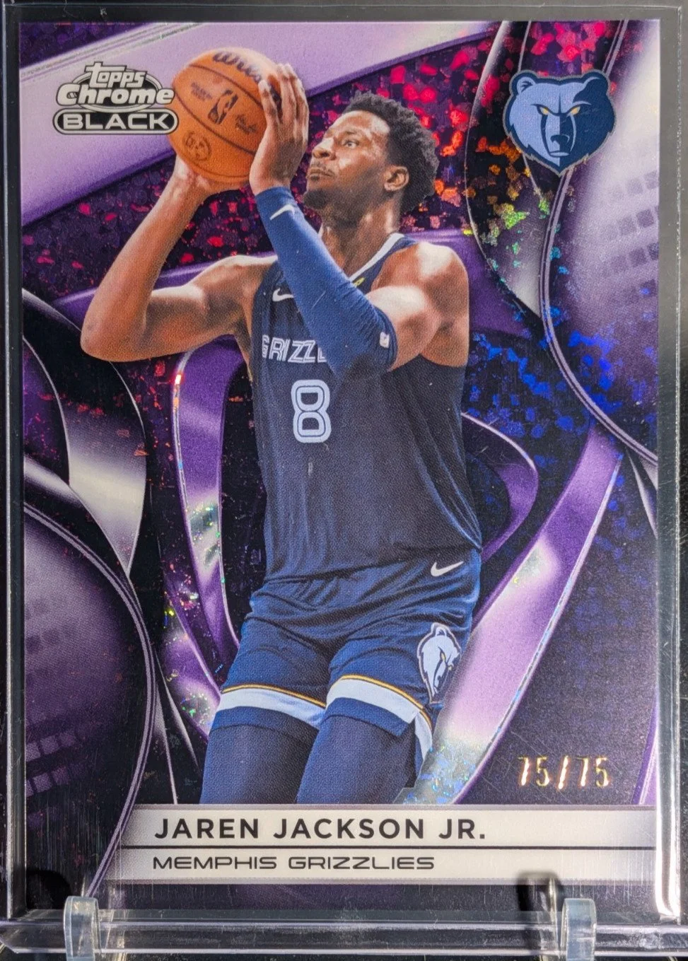 Front of BOOKEND 75/75 Topps Chrome Black Jaren Jackson Jr. Purple Mini-Diamond /75