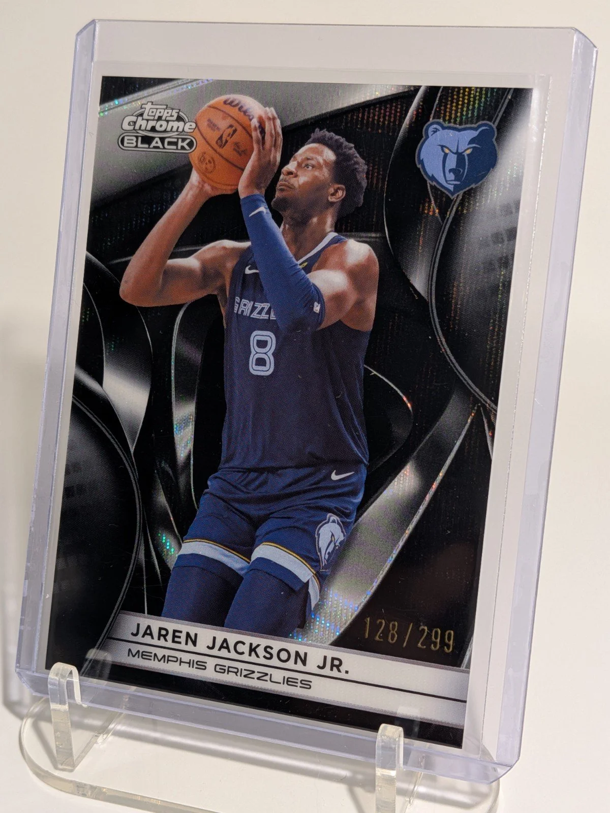 Front of 2025-26 Topps Chrome Black /299 Jaren Jackson Jr. Black Wave Refractor