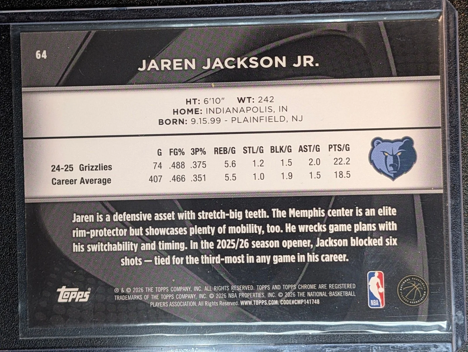 2025-26 Topps Chrome Black /299 Jaren Jackson Jr. Black Wave Refractor - photo 3