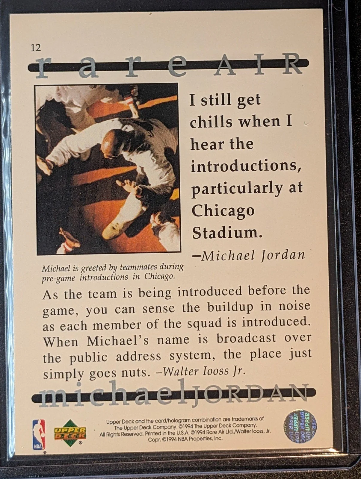 Back of 1994 Upper Deck Michael Jordan Rare Air #12