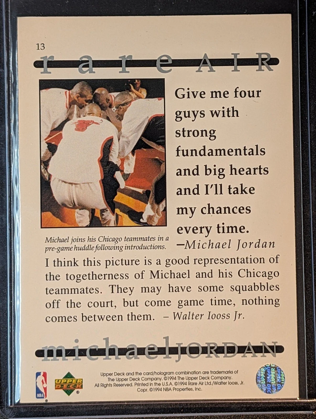 Back of 1994 Upper Deck Michael Jordan Rare Air #13