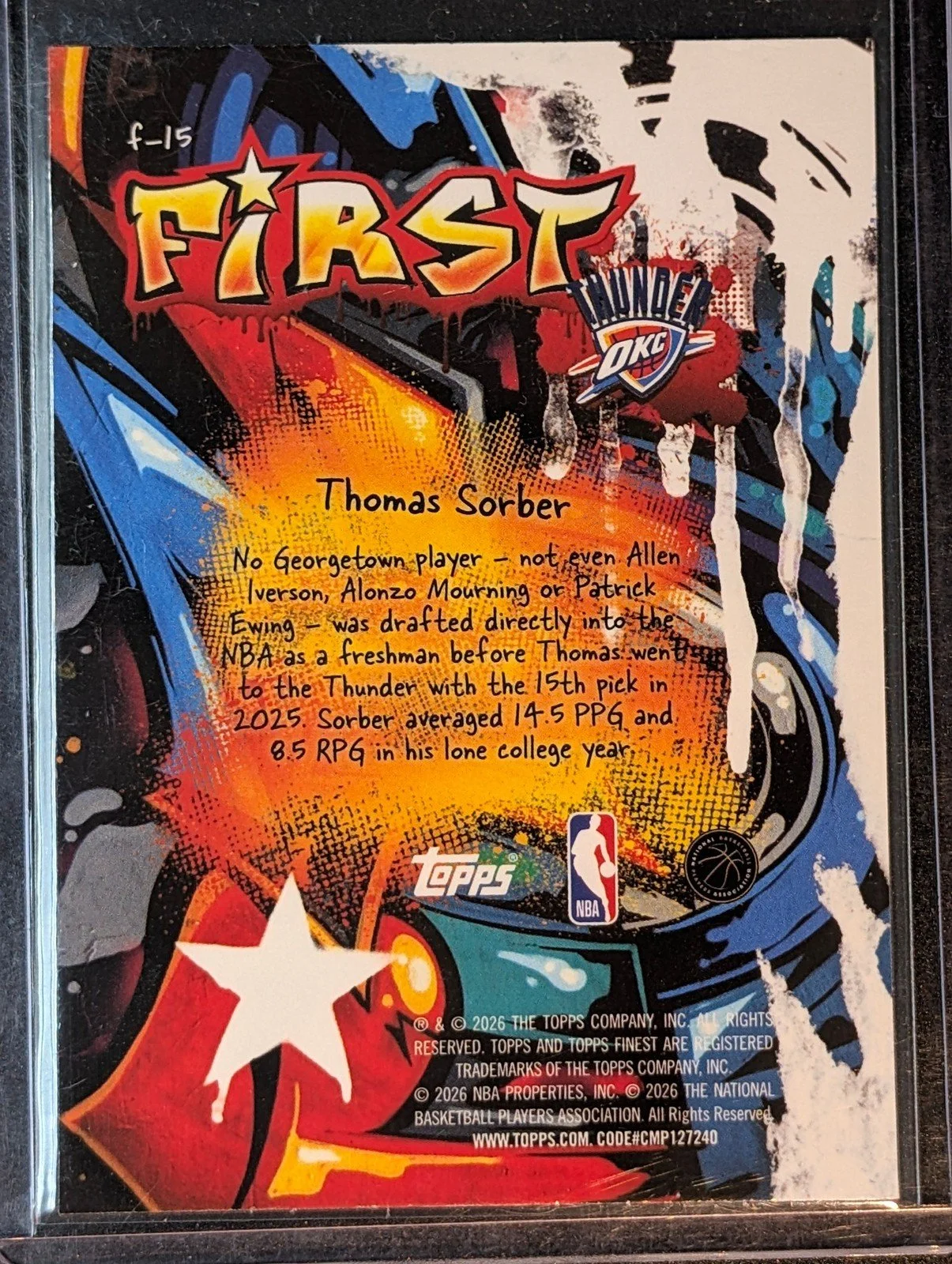 Back of 2025-26 Finest F-15 Thomas Sorber X-Fractor RC