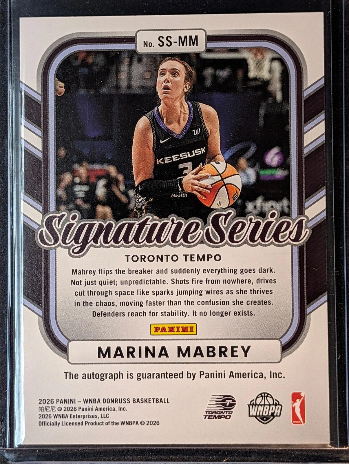 Back of 2026 Panini Donruss WNBA #SS-MM Marina Mabrey Signature Series