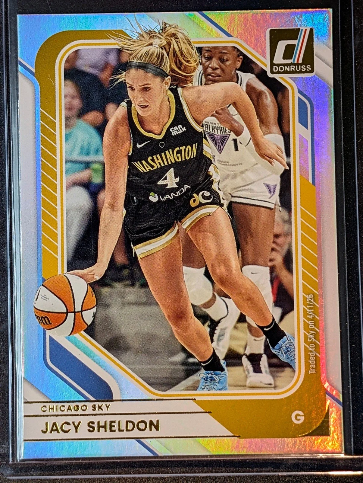 Front of 2026 Panini Donruss WNBA #65 Jacy Sheldon Holo