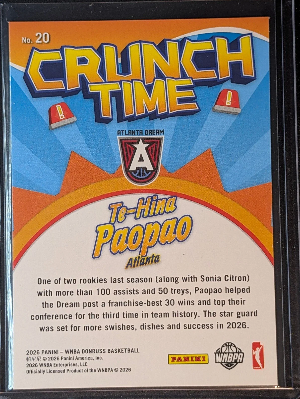 Back of 2026 Panini Donruss WNBA #20 Te-Hina Paopao Crunch Time