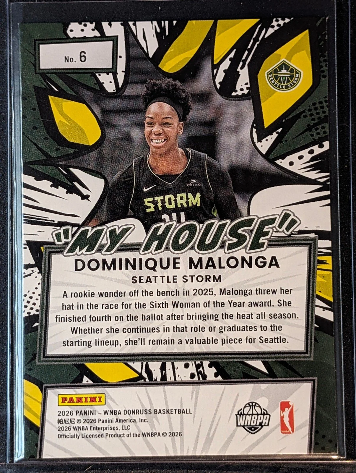 Back of 2026 Panini Donruss WNBA #6 Dominique Malonga My House