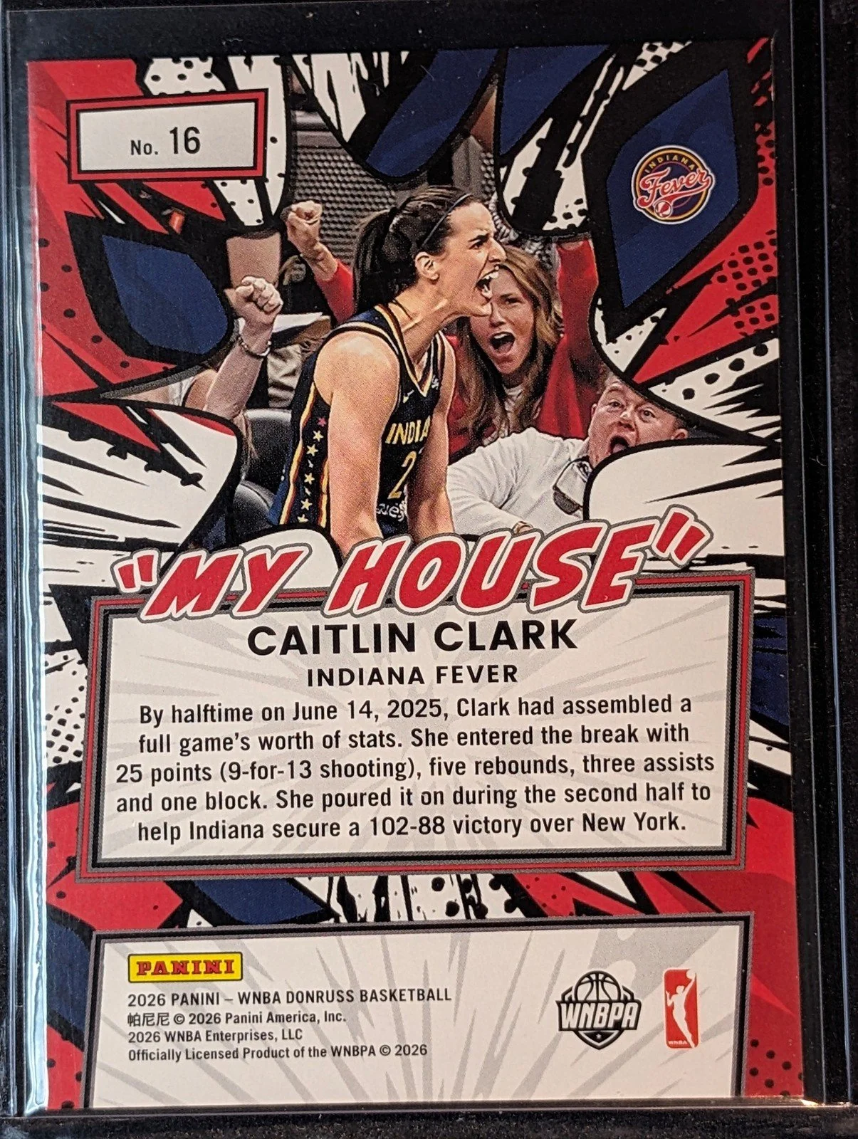 Back of 2026 Panini Donruss WNBA Caitlin Clark My House #16