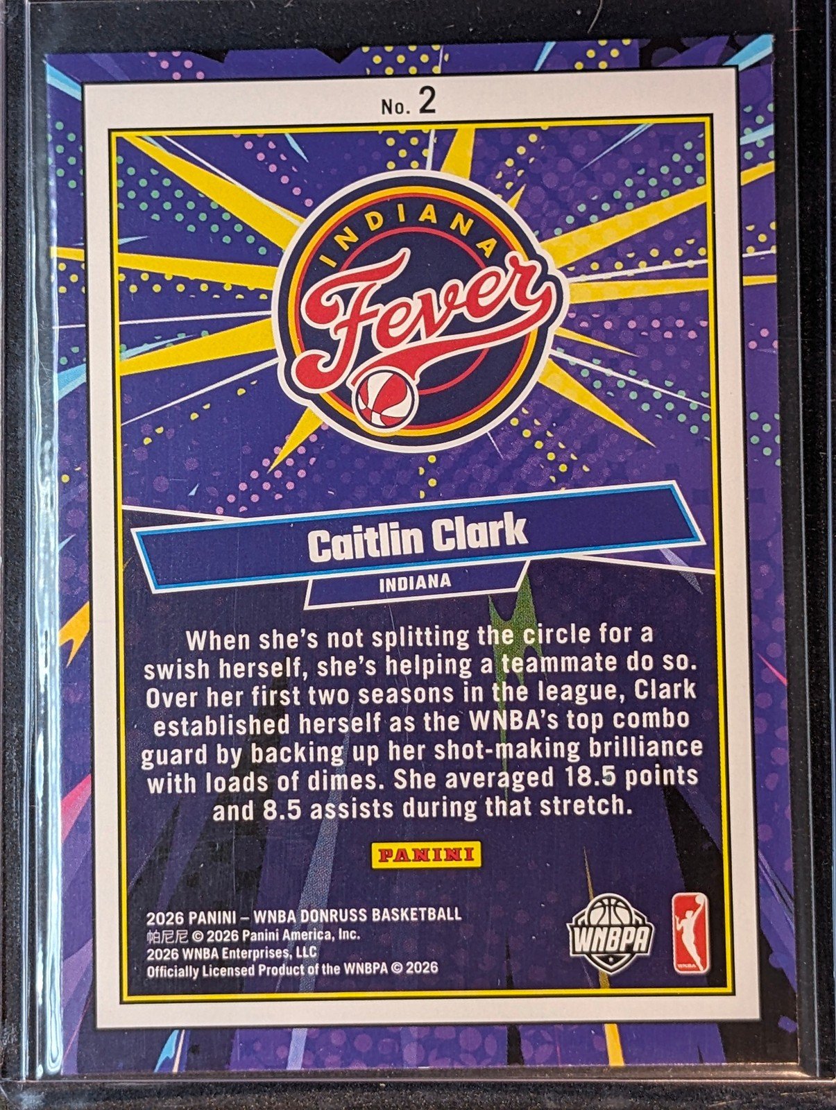 Back of 2026 Panini Donruss WNBA Caitlin Clark Net Marvels #2