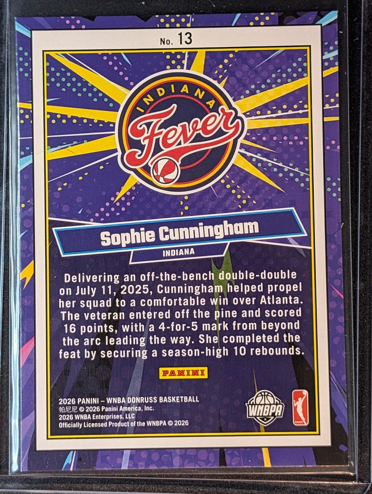 Back of 2026 Panini Donruss WNBA #13 Sophie Cunningham Net Marvels