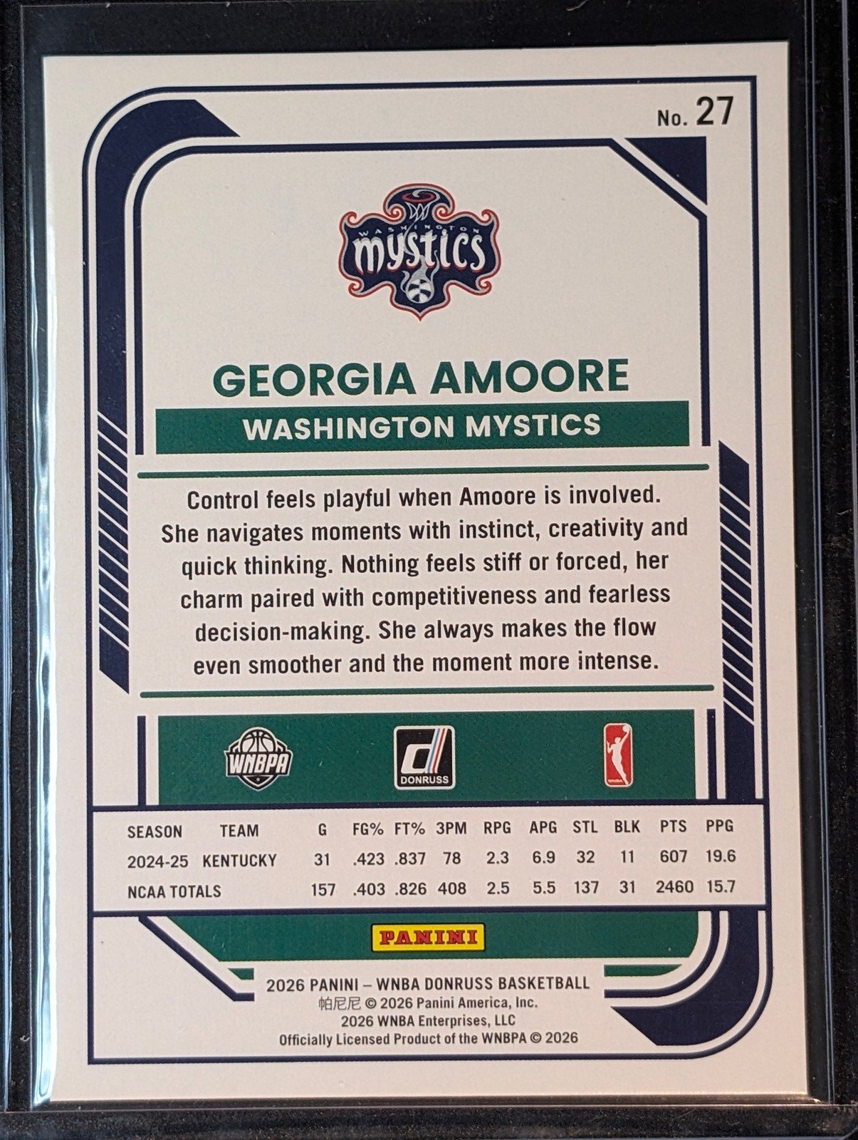 Back of 2026 Panini Donruss WNBA Georgia Amoore Holo #27