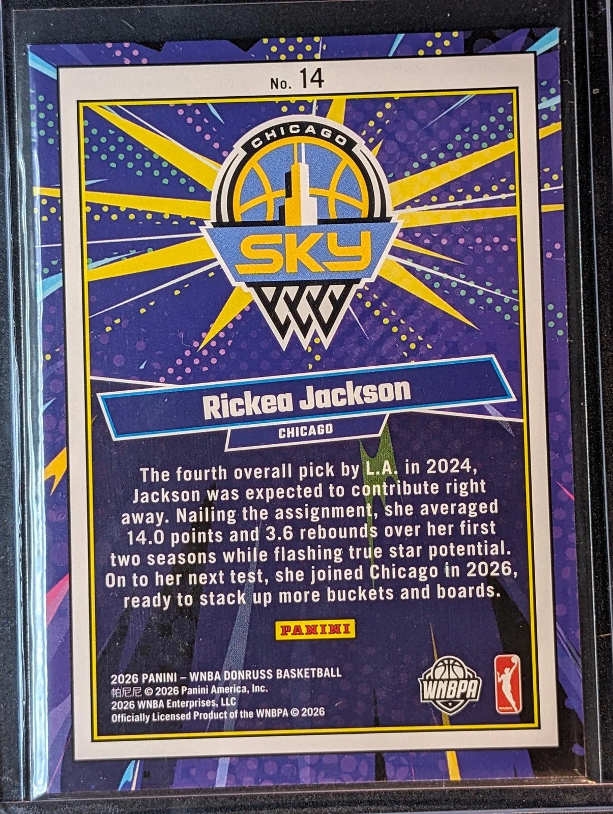 Back of 2026 Panini Donruss WNBA Rickea Jackson Net Marvels #14