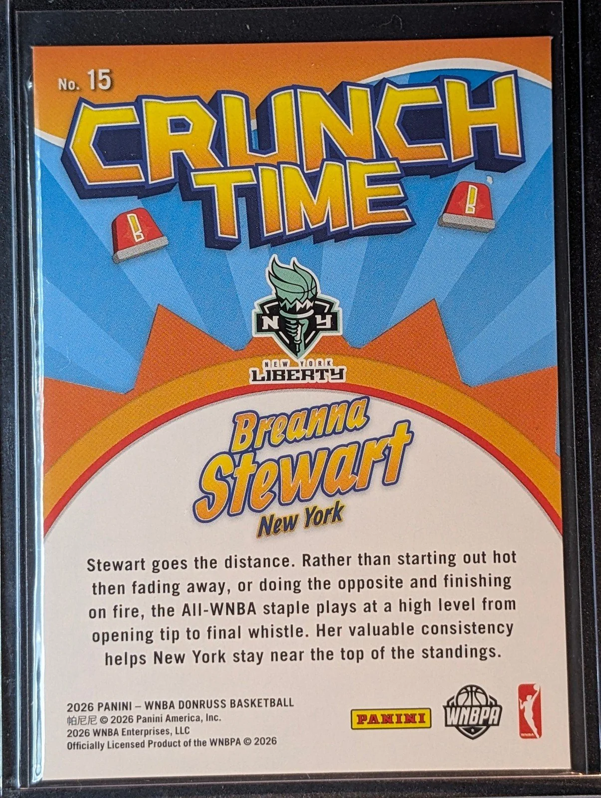 Back of 2026 Panini Donruss WNBA Breanna Stewart Crunch Time #15