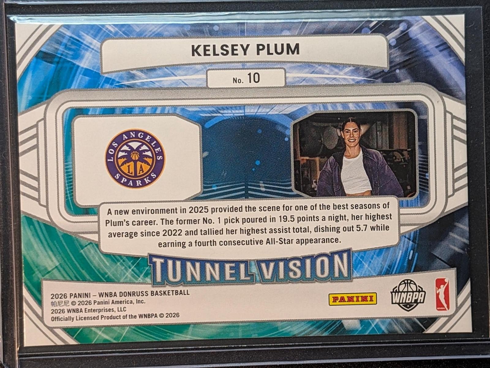 Back of 2026 Panini Donruss WNBA #10 Kelsey Plum Tunnel Vision Diamond