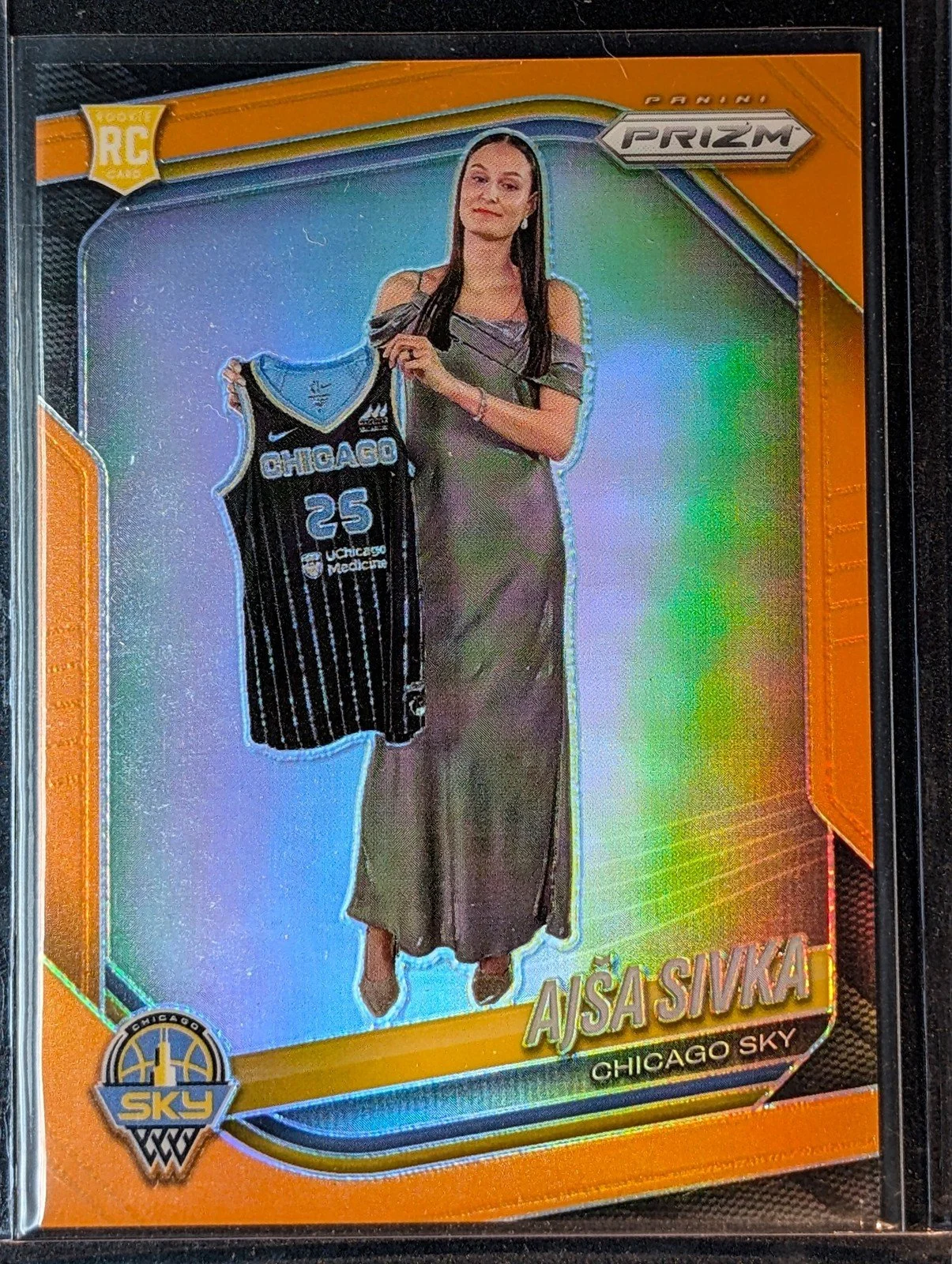 Front of 2025 Panini Prizm WNBA #85 Ajsa Sivka Orange Prizm /99