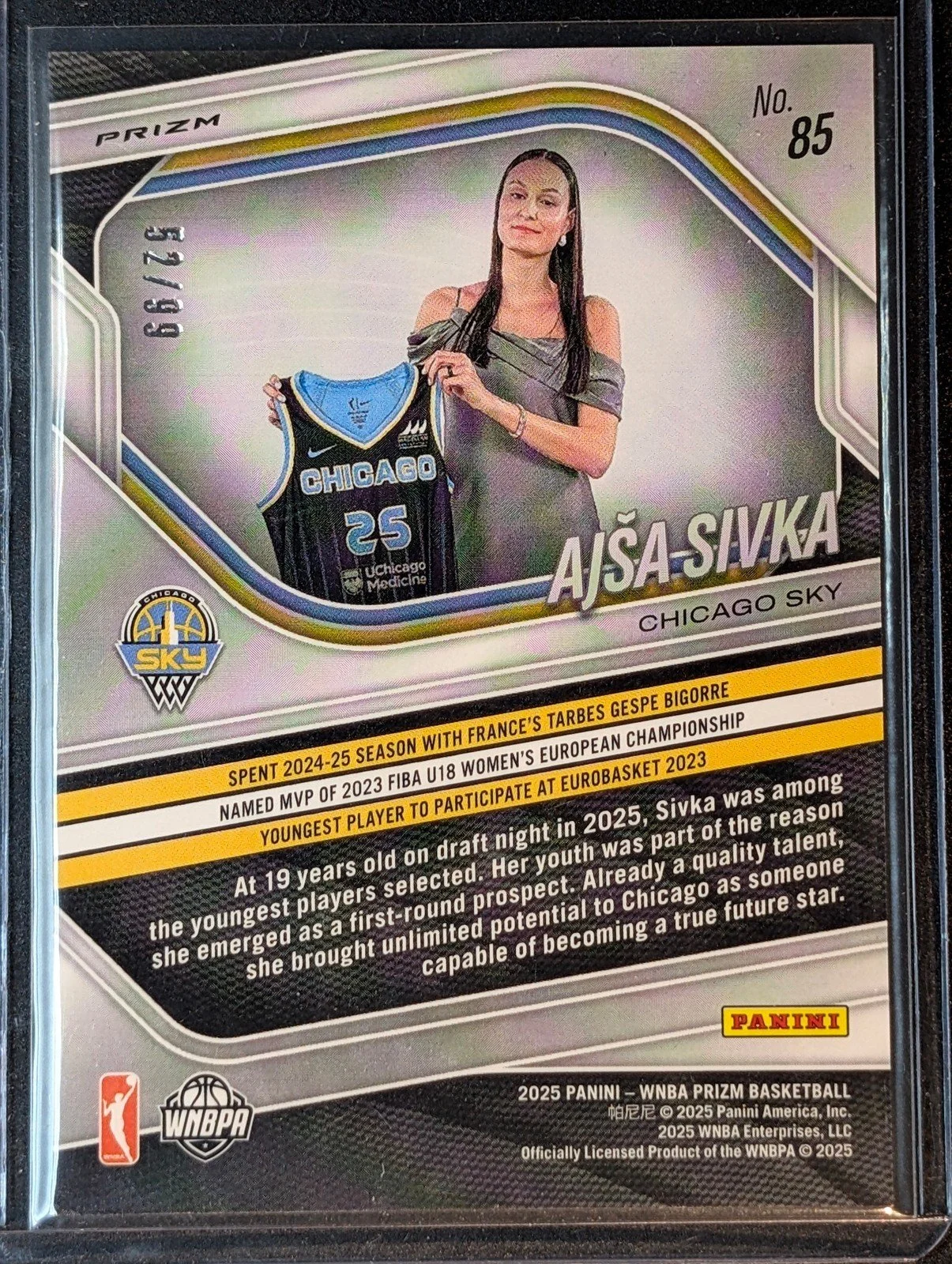 Back of 2025 Panini Prizm WNBA #85 Ajsa Sivka Orange Prizm /99