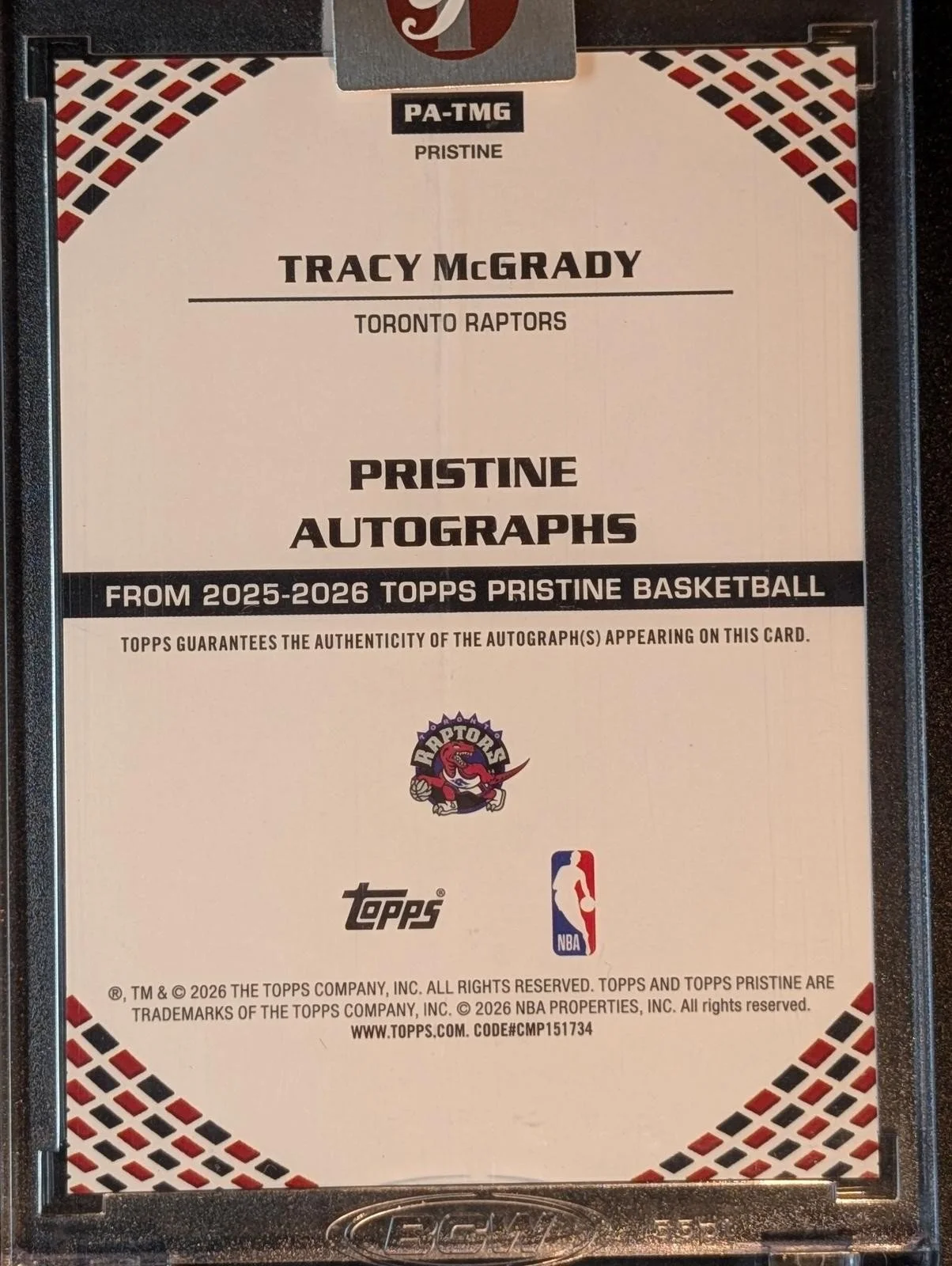 Back of 2025-26 Topps Pristine Tracy McGrady Auto PA-TMG