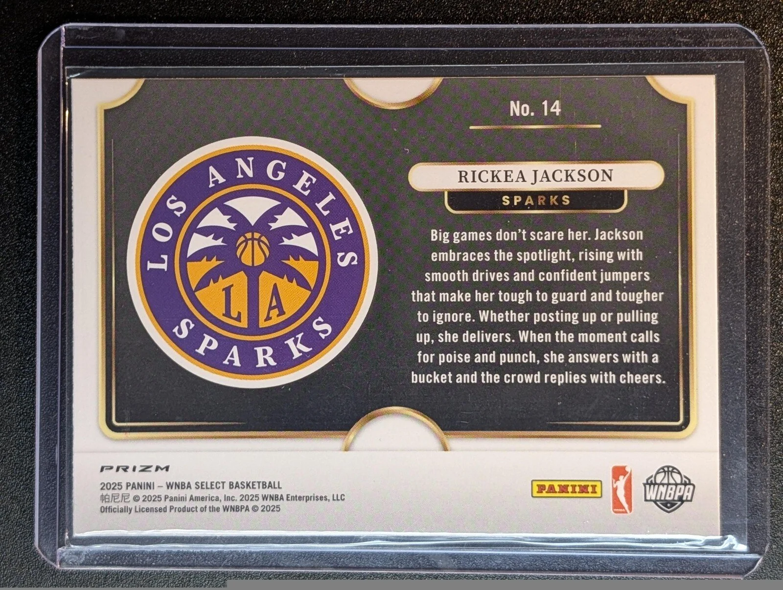 Back of 2025 Panini Select WNBA #14 Rickea Jackson Snapshots Prizm