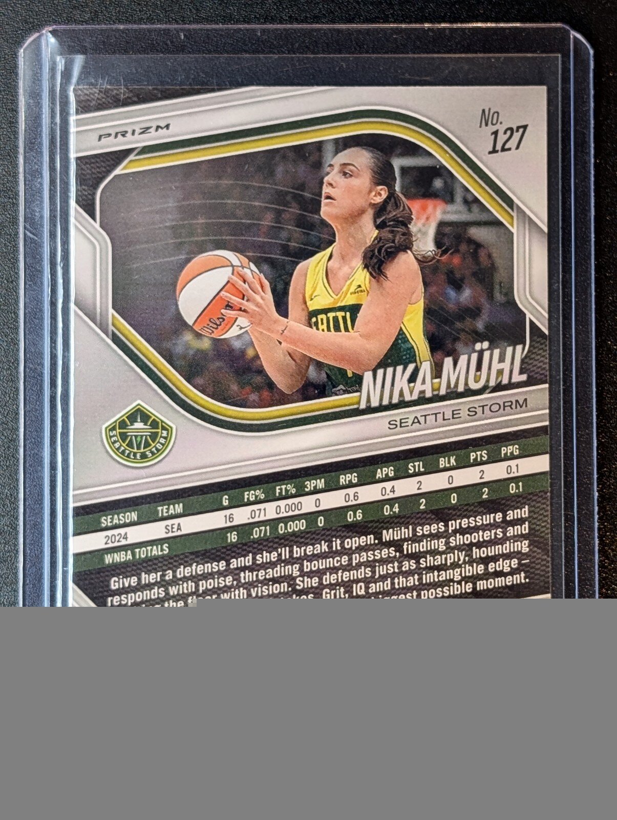 Back of 2025 Panini Prizm WNBA #127 Nika Muhl White Seismic Prizms