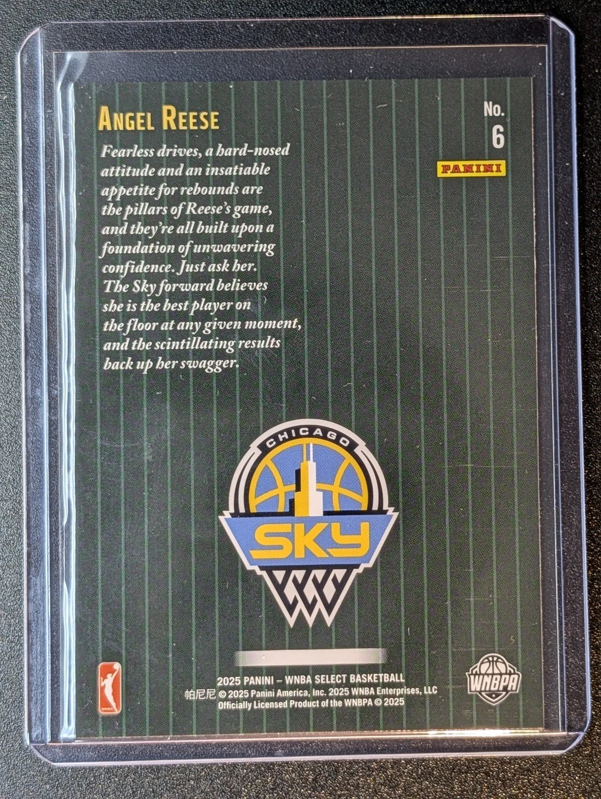 Back of 2025 Panini Select WNBA #6 Angel Reese Score Select Throwback
