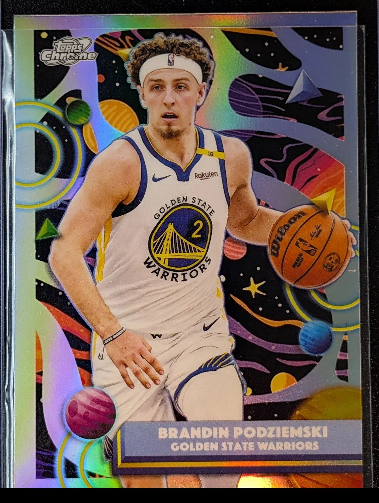 Front of 2025-26 Topps Chrome Cosmic #154 Brandin Podziemski Refractor