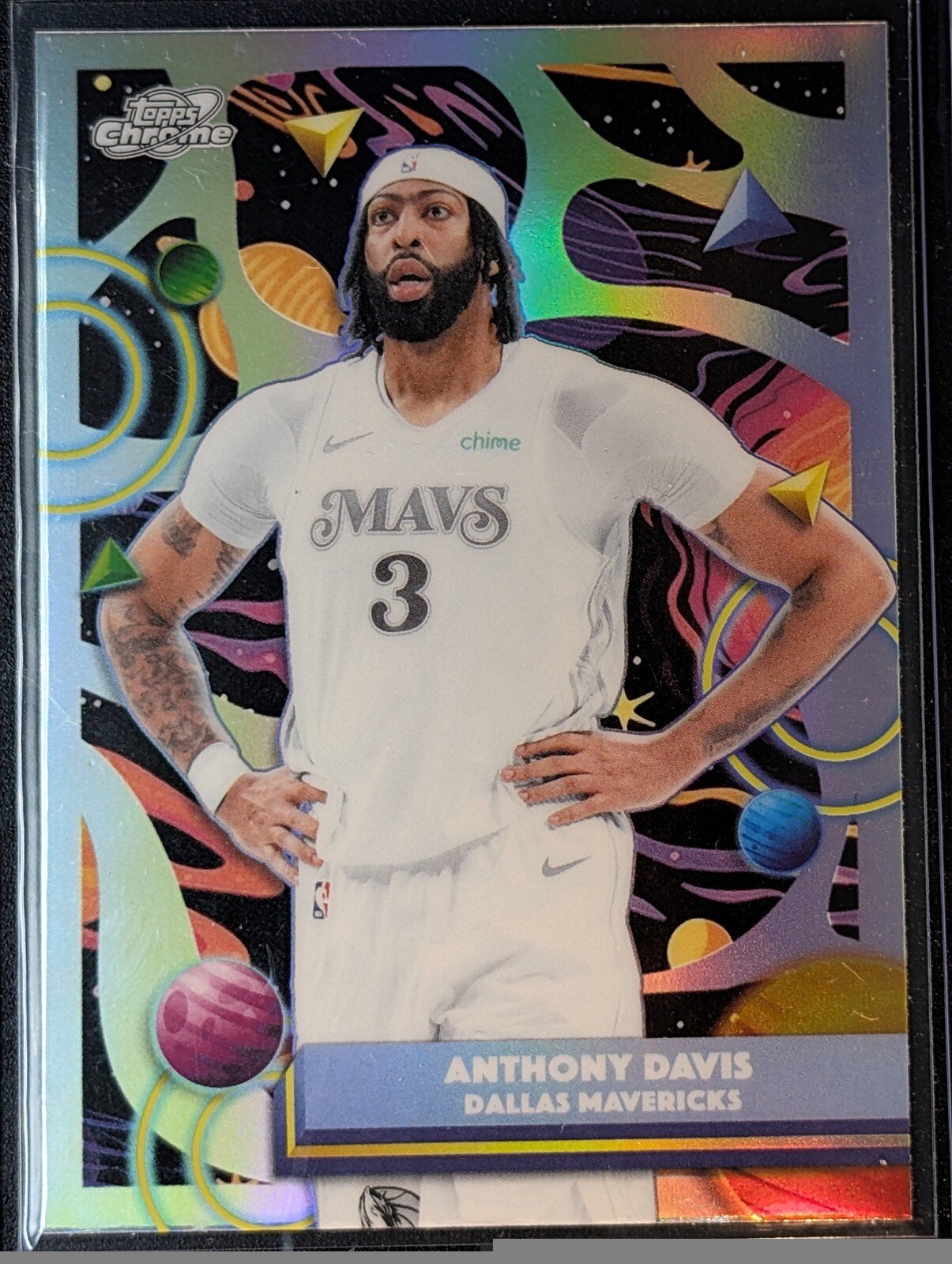 Front of 2025-26 Topps Chrome Cosmic #145 Anthony Davis Refractor