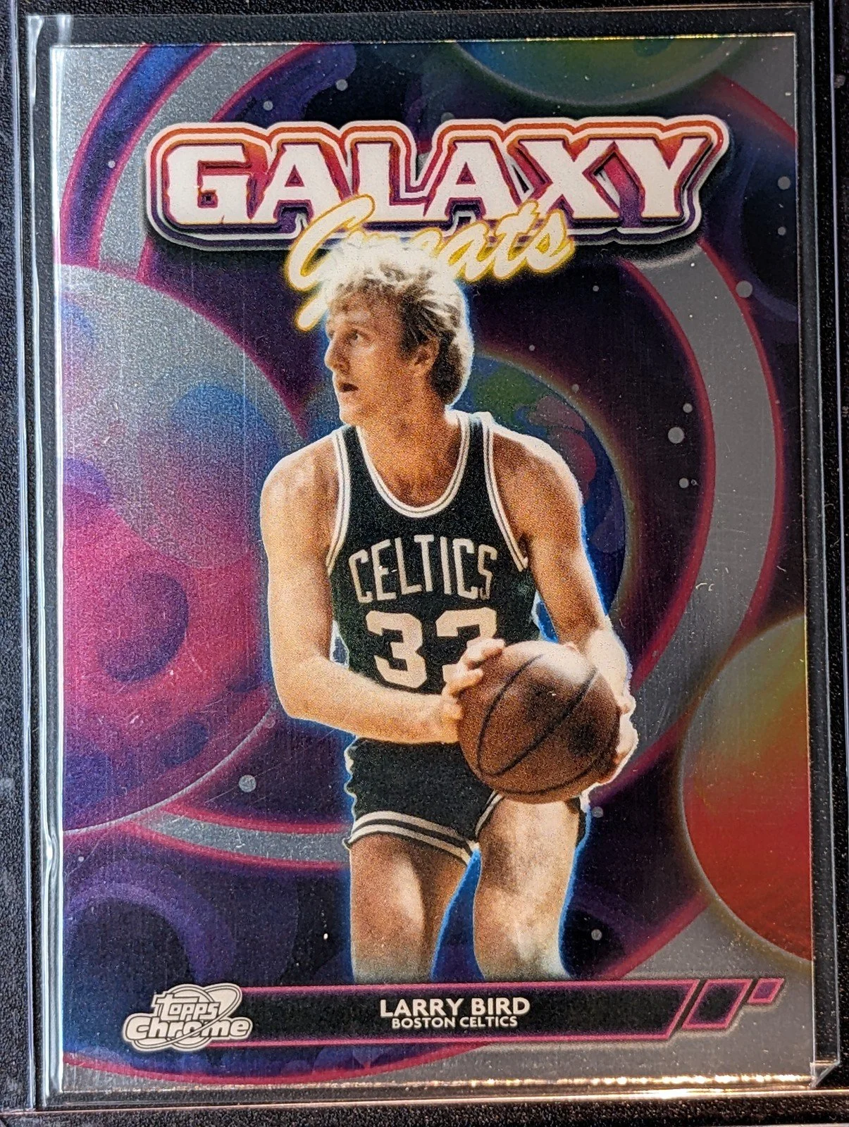 Front of 2025-26 Topps Chrome Cosmic #GG-10 Larry Bird Galaxy Greats