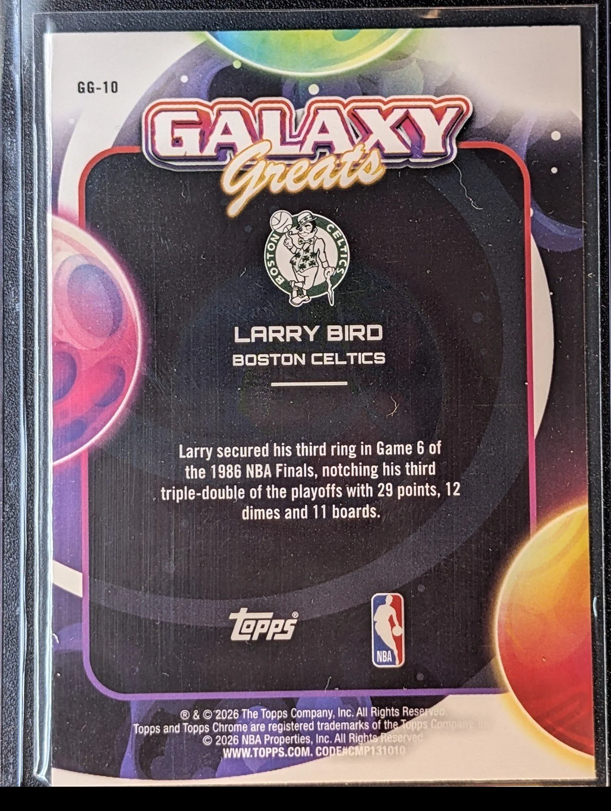 Back of 2025-26 Topps Chrome Cosmic #GG-10 Larry Bird Galaxy Greats