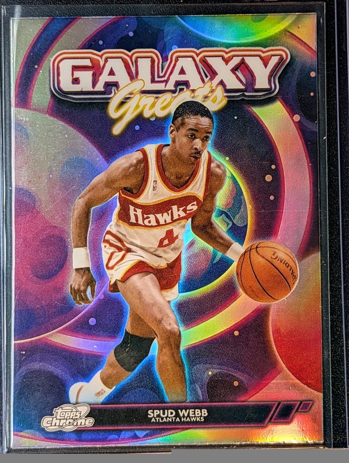 Front of 2025-26 Topps Chrome Cosmic #GG-12 Spud Webb Galaxy Greats Refractor