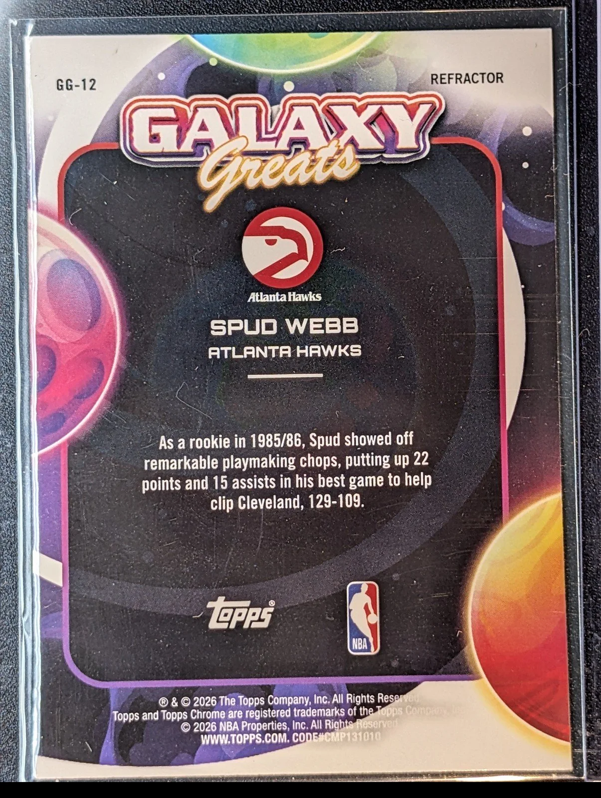 Back of 2025-26 Topps Chrome Cosmic #GG-12 Spud Webb Galaxy Greats Refractor