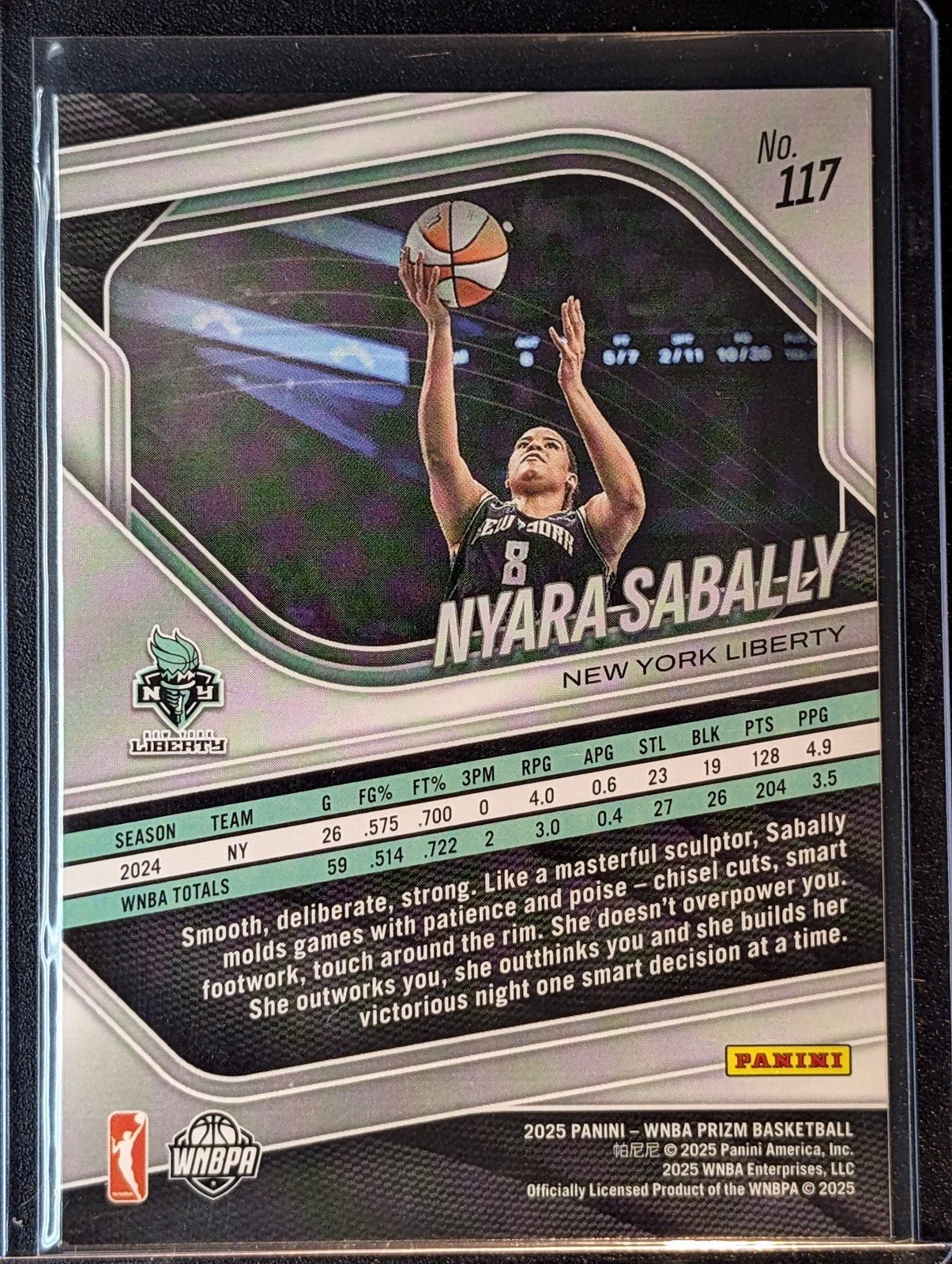 Back of 2025 Panini Prizm WNBA #117 Nyara Sabally