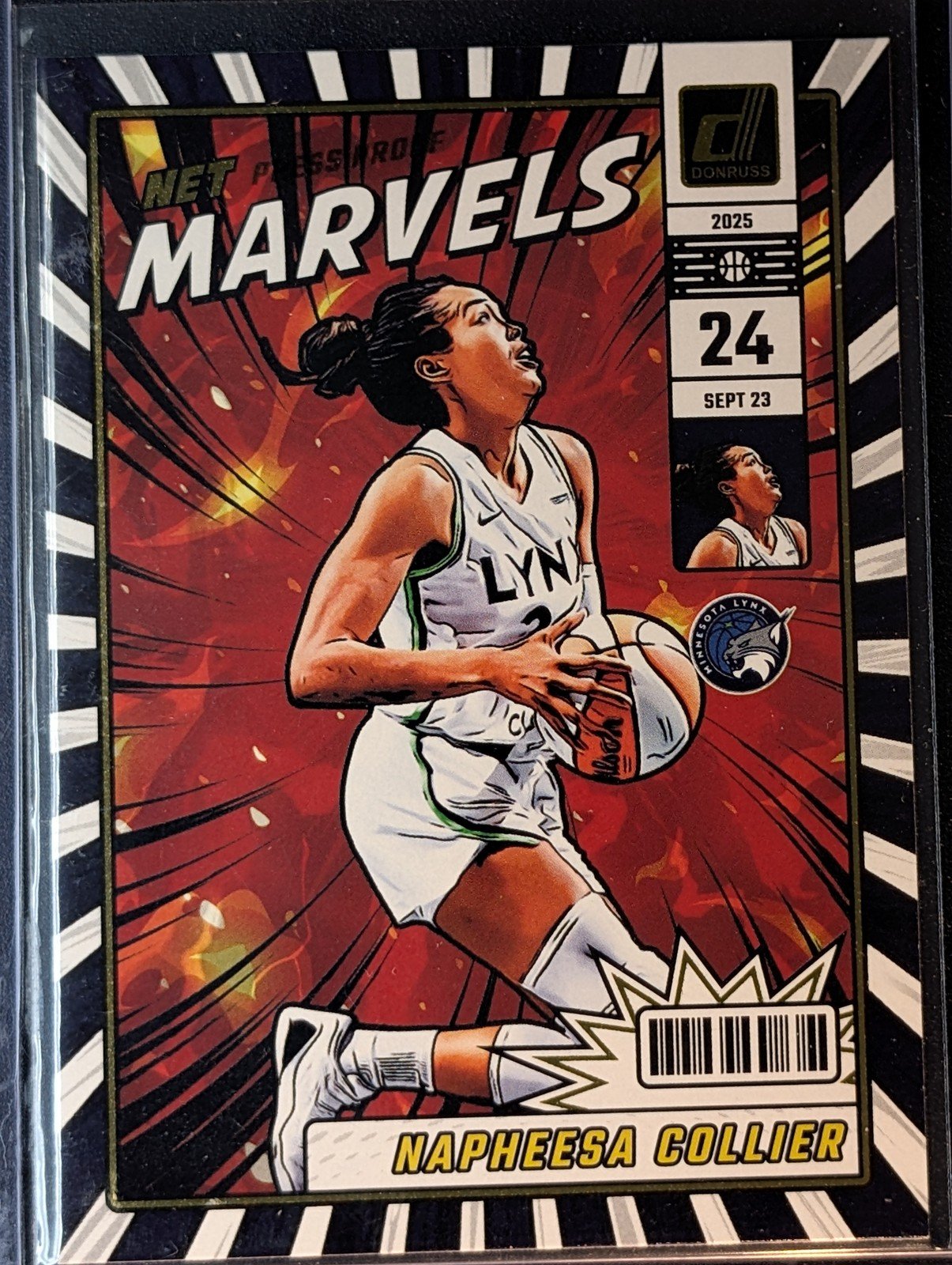 Front of 2025 Donruss WNBA #22 Napheesa Collier Net Marvels Press Proof