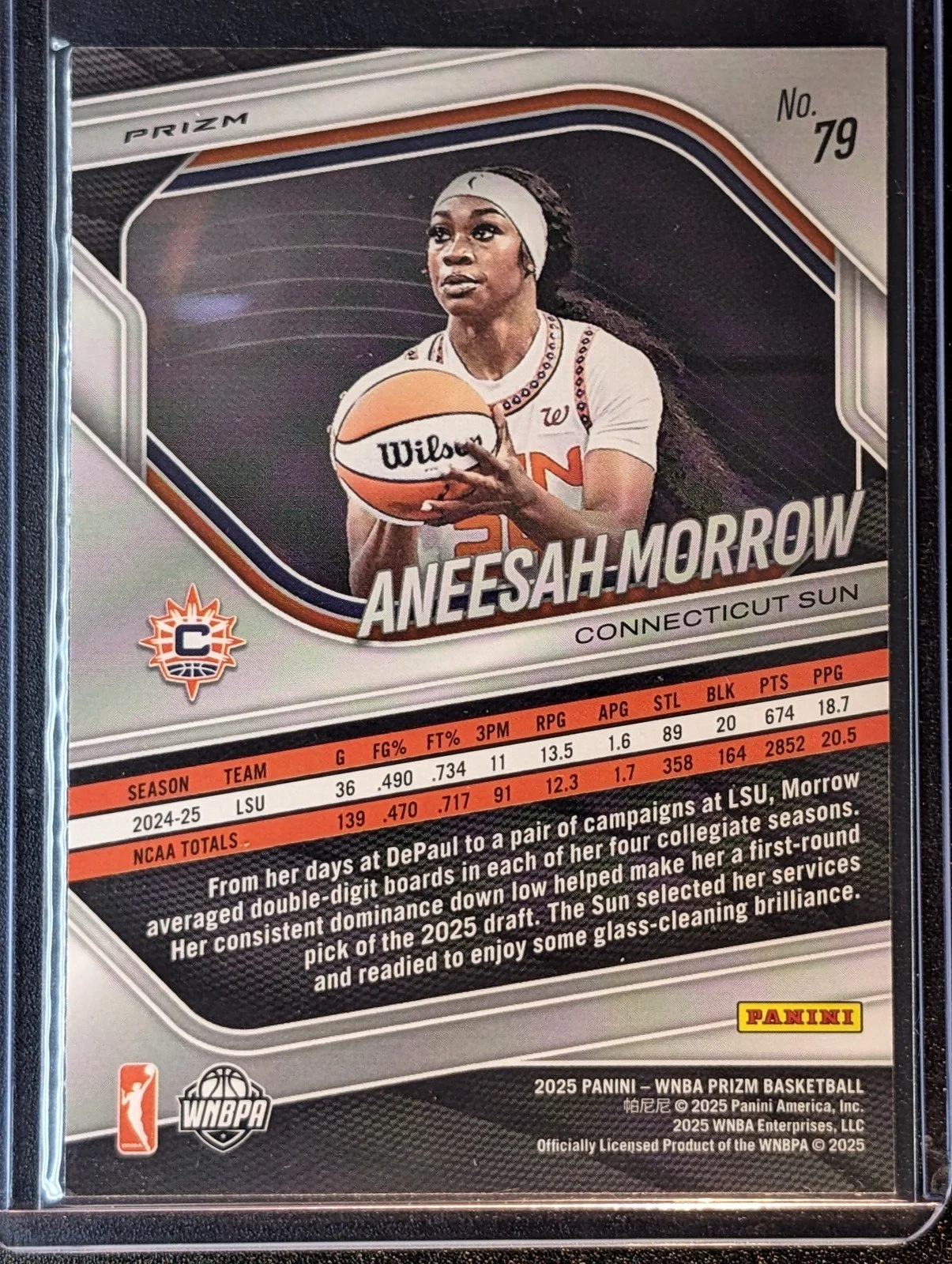 Back of 2025 Panini Prizm WNBA #79 Aneesah Morrow White Seismic Prizms
