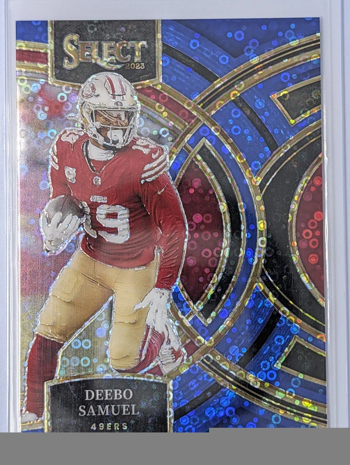 Front of 2023 Panini Select #193 Deebo Samuel Blue Disco Prizms /25