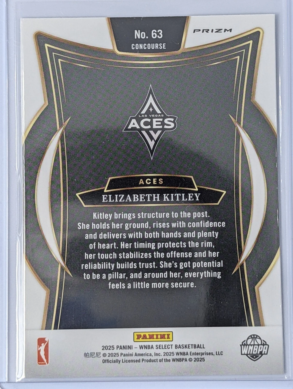 Back of 2025 Panini Select WNBA #63 Elizabeth Kitley Green Ice Prizm
