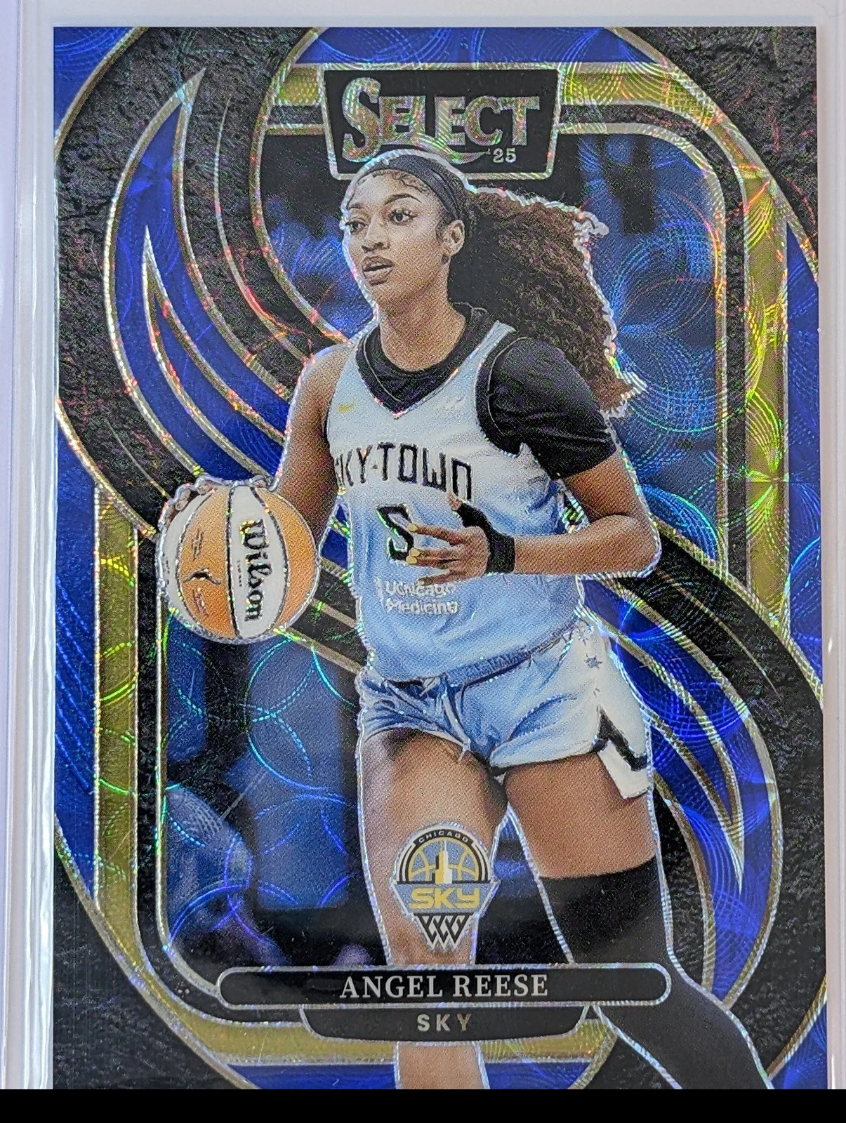 Front of 2025 Panini Select WNBA #170 Angel Reese Blue Scope Prizm/199