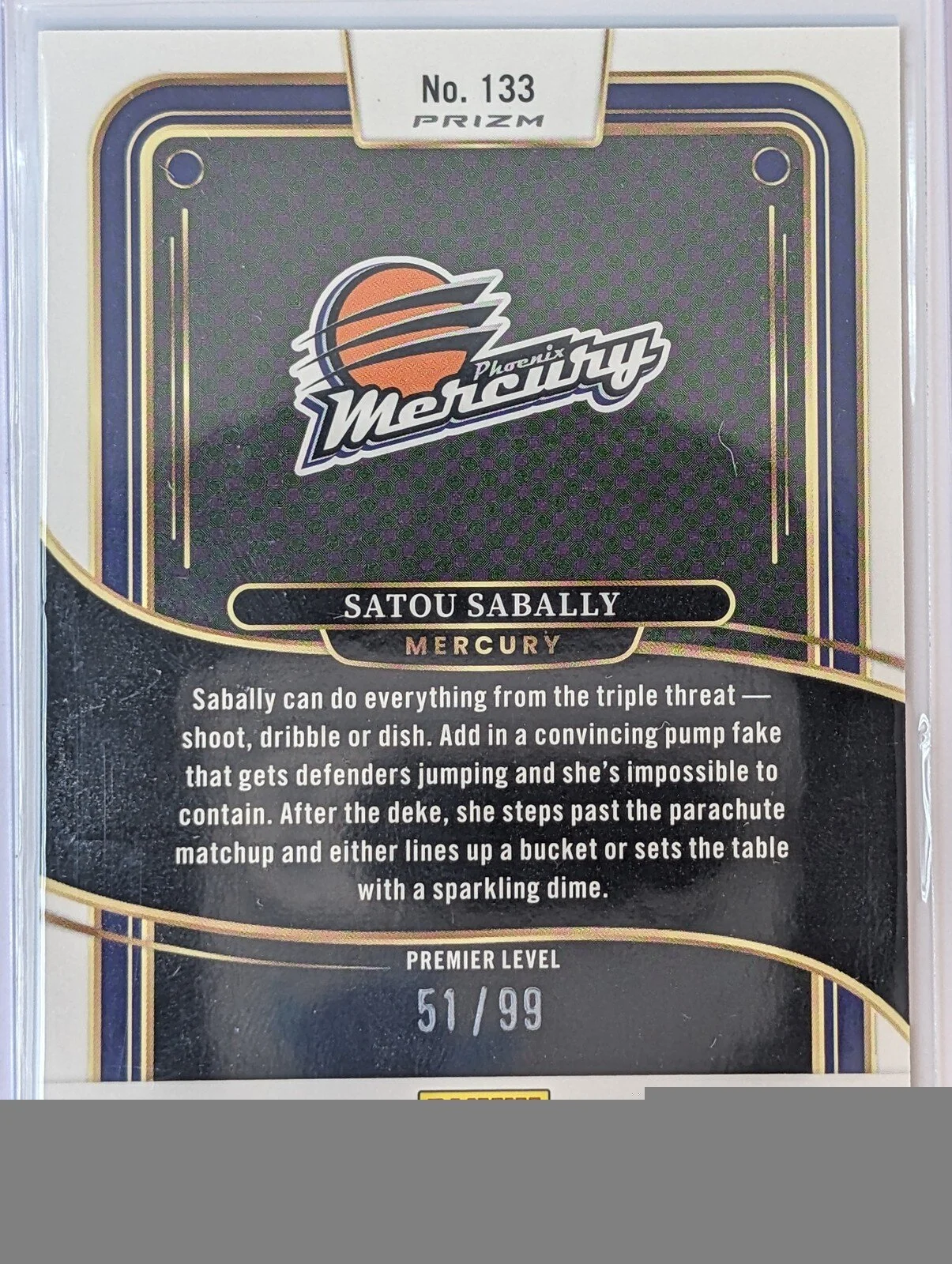 Back of 2025 Panini Select WNBA #133 Satou Sabally Silver Prizm /99