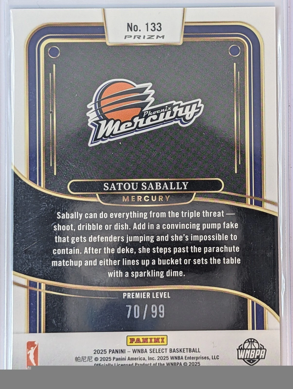 Back of 2025 Panini Select WNBA #133 Satou Sabally Silver Prizm /99