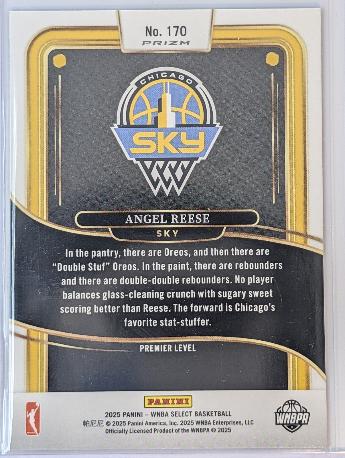 Back of 2025 Panini Select WNBA #170 Angel Reese Silver Prizms