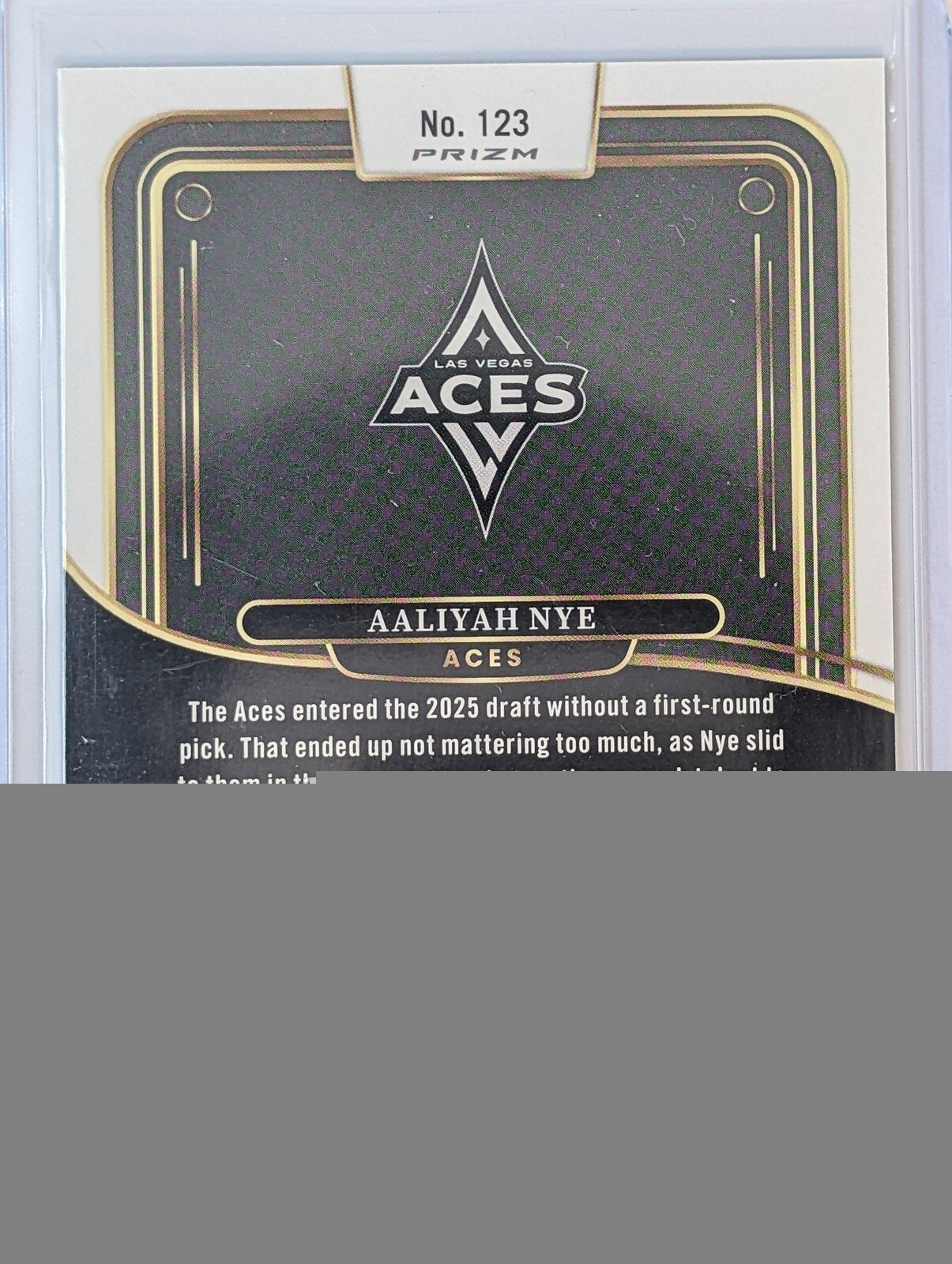 Back of 2025 Panini Select WNBA #123 Aaliyah Nye Green Prizm /75 RC