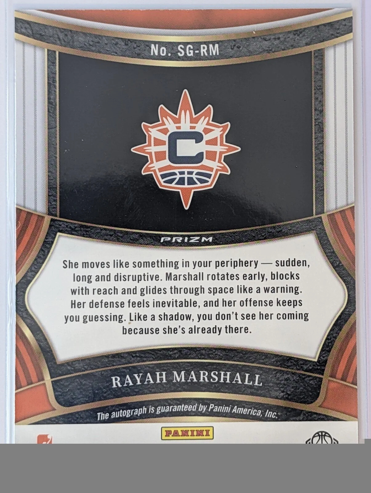 Back of 2025 Panini Select WNBA #SG-RM Rayah Marshall