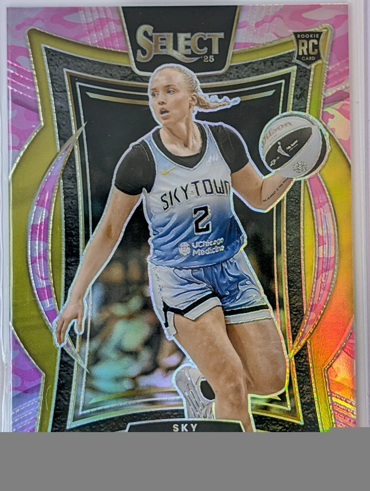 Front of 2025 Panini Select WNBA #30 Hailey Van Lith Pink Camo Prizms /175