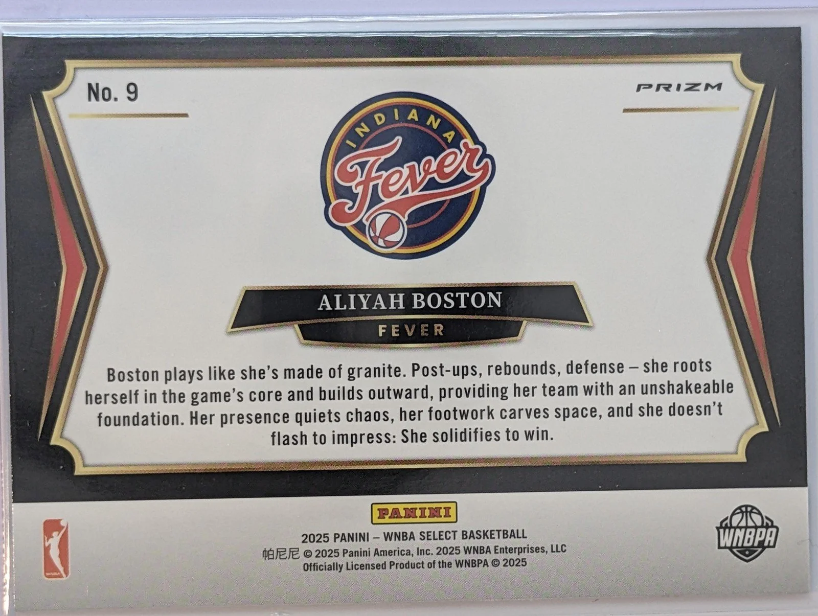 Back of 2025 Panini Select WNBA  Aliyah Boston All-Stars Prizm
