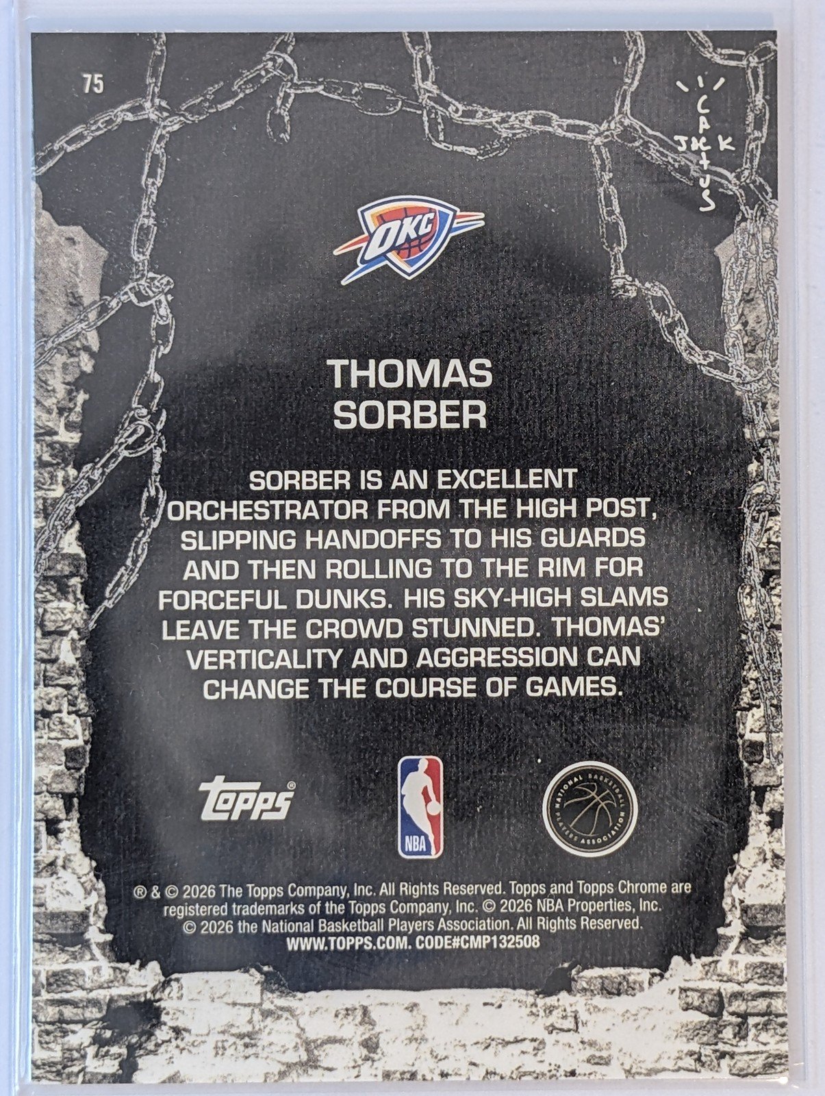 Back of 2025-26 Topps Chrome Cactus Jack #75 Thomas Sorber RC
