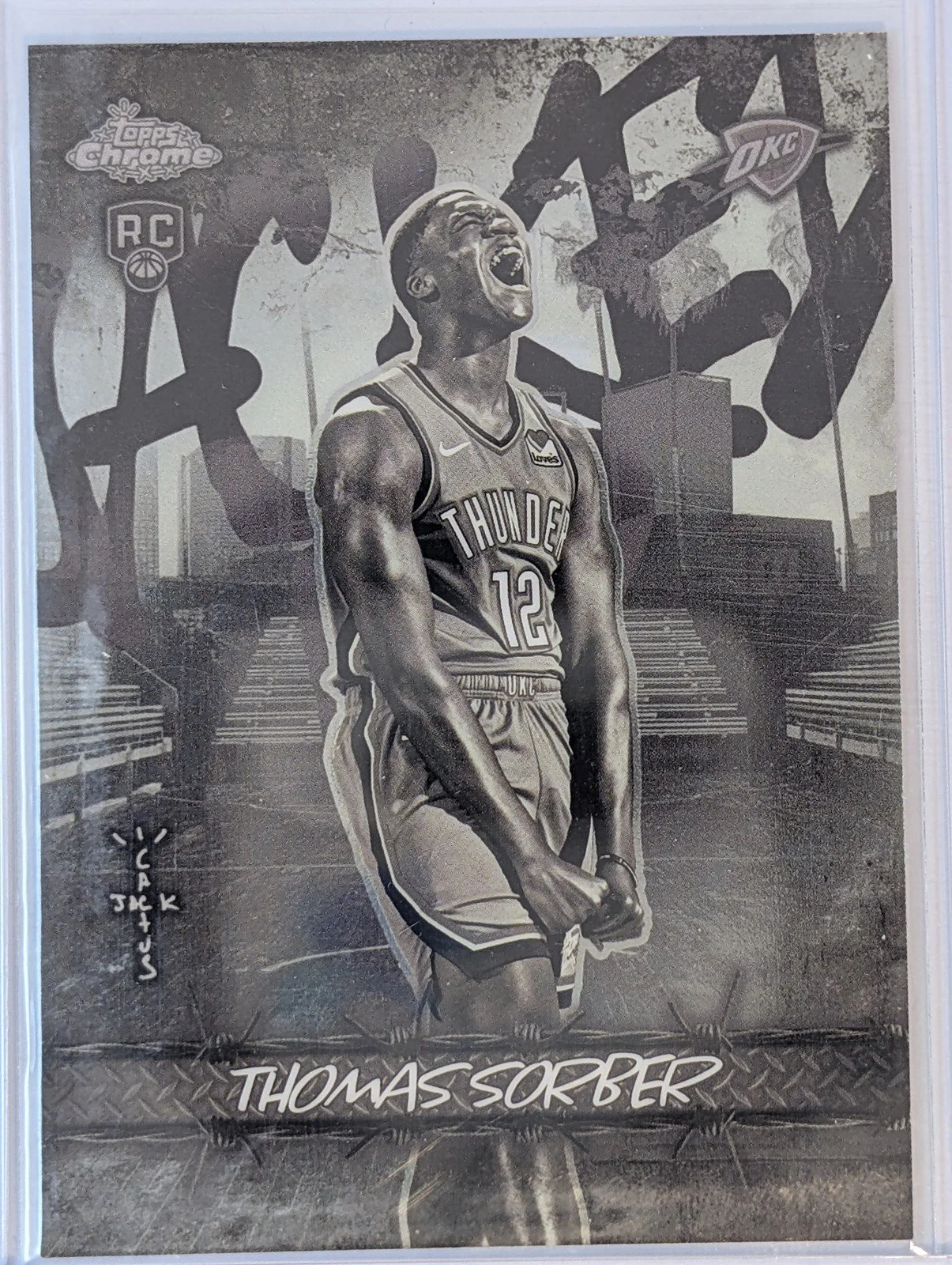 Front of 2025-26 Topps Chrome Cactus Jack #JU-8 Thomas Sorber Jacked Up RC