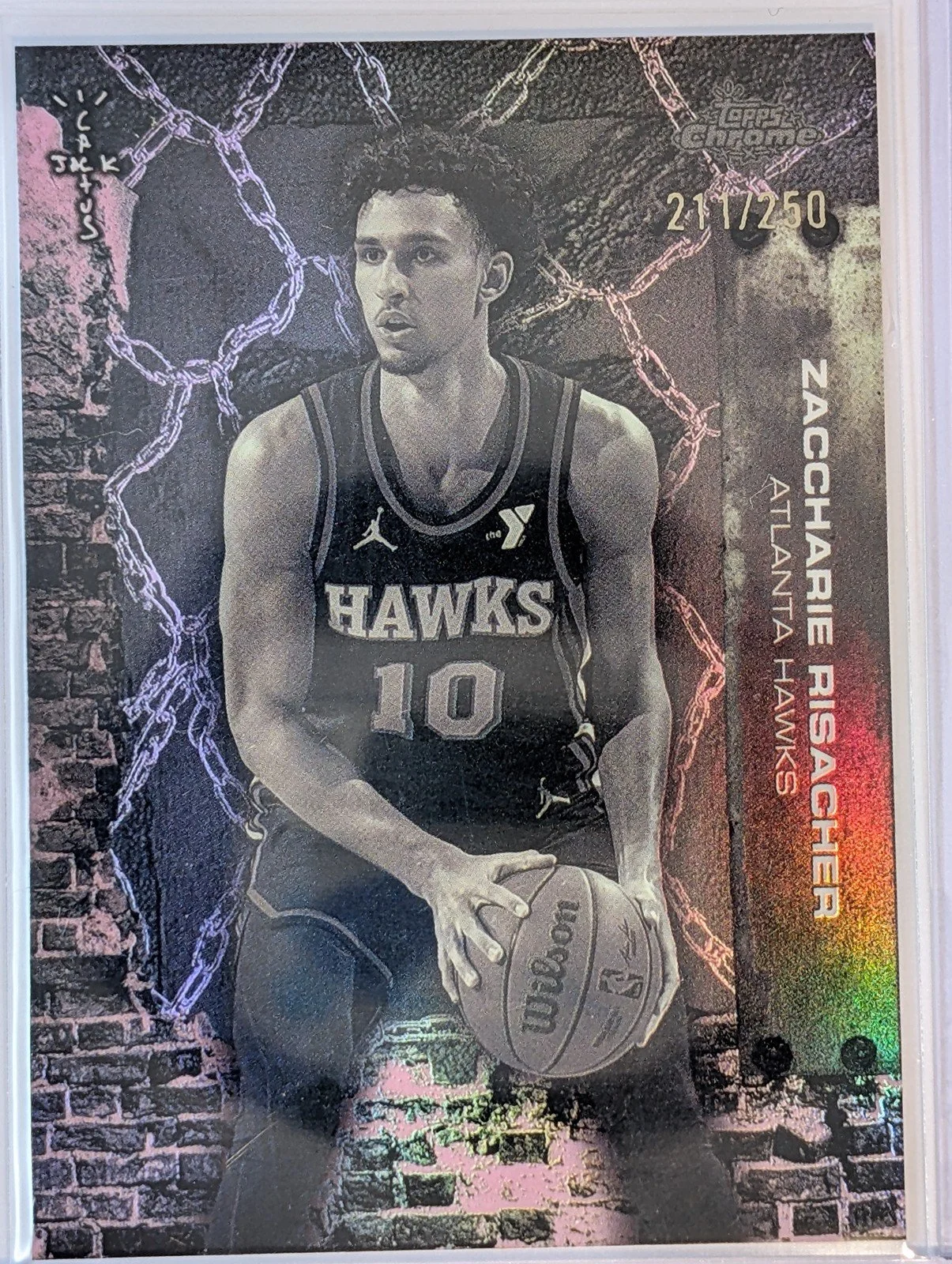 Front of 2025-26 Topps Chrome Cactus Jack /250  Zaccharie Risacher Pink Refractor #20