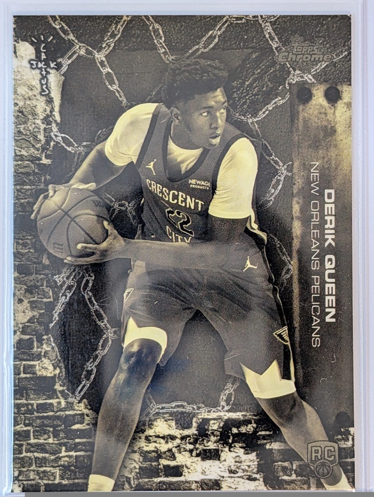 Front of 2025-26 Topps Chrome Cactus Jack #73 Derik Queen RC