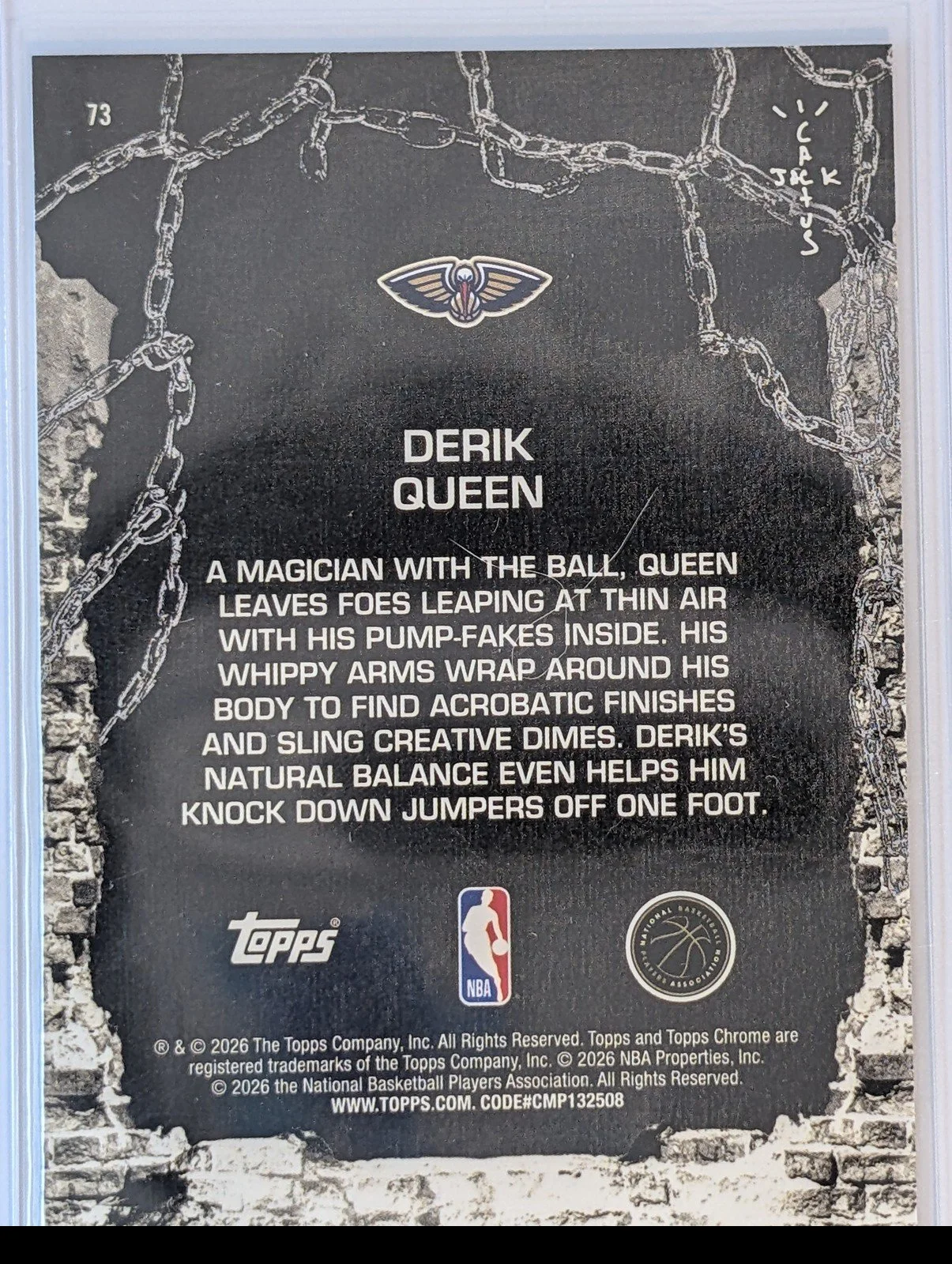 Back of 2025-26 Topps Chrome Cactus Jack #73 Derik Queen RC