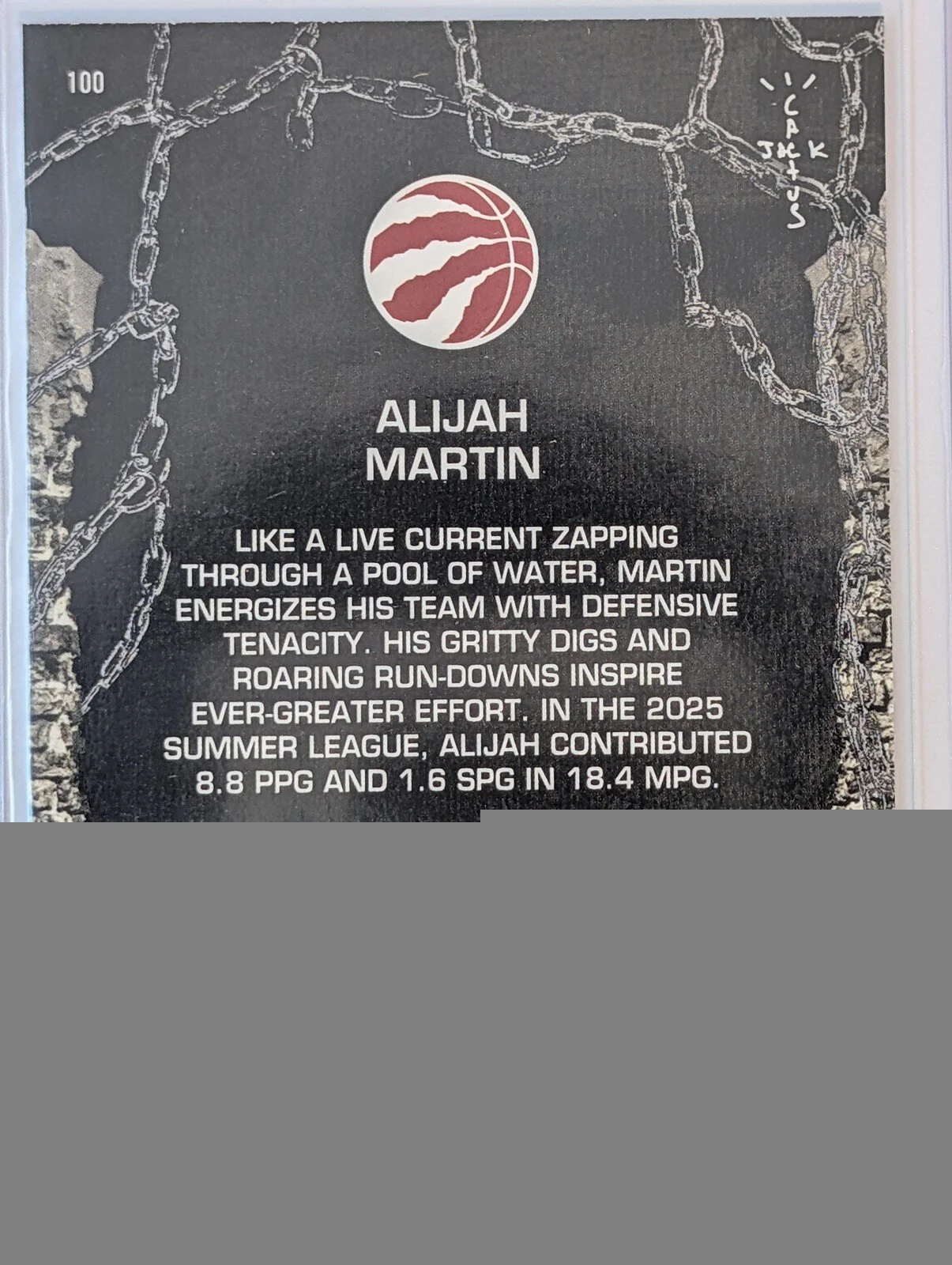 Back of 2025-26 Topps Chrome Cactus Jack #100 Alijah Martin White Refractor